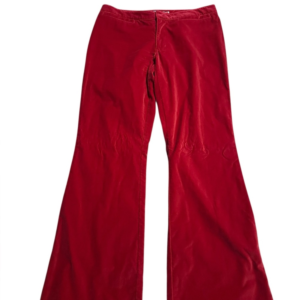 Red Velvet Flared Pants - Women's Wide Leg